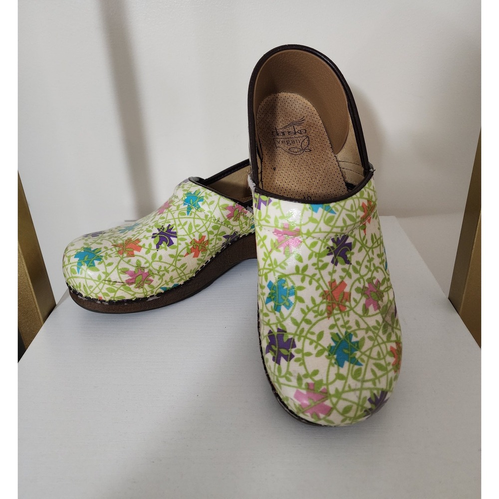 Dansko Vegan Clogs Floral Vine Botanical Comfort Artsy Workwear Sz 40 (9.5-10)